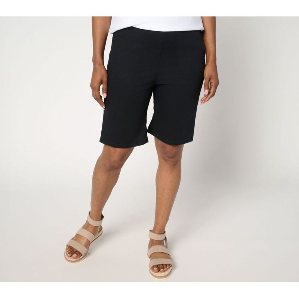 Denim & Co. Women's Pants Sz XL Color Flat Front Side Pocket Short Black